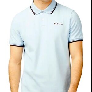 Ben Sherman Signature Tipped Organic Cotton Piqué Polo In Sky Size 2XL NWT